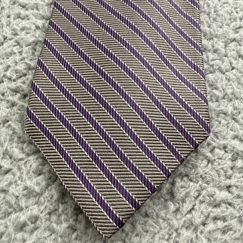 Brooks Brothers Makers Tie Silk Gray Purple Striped 3" x 55" Office Work Formal